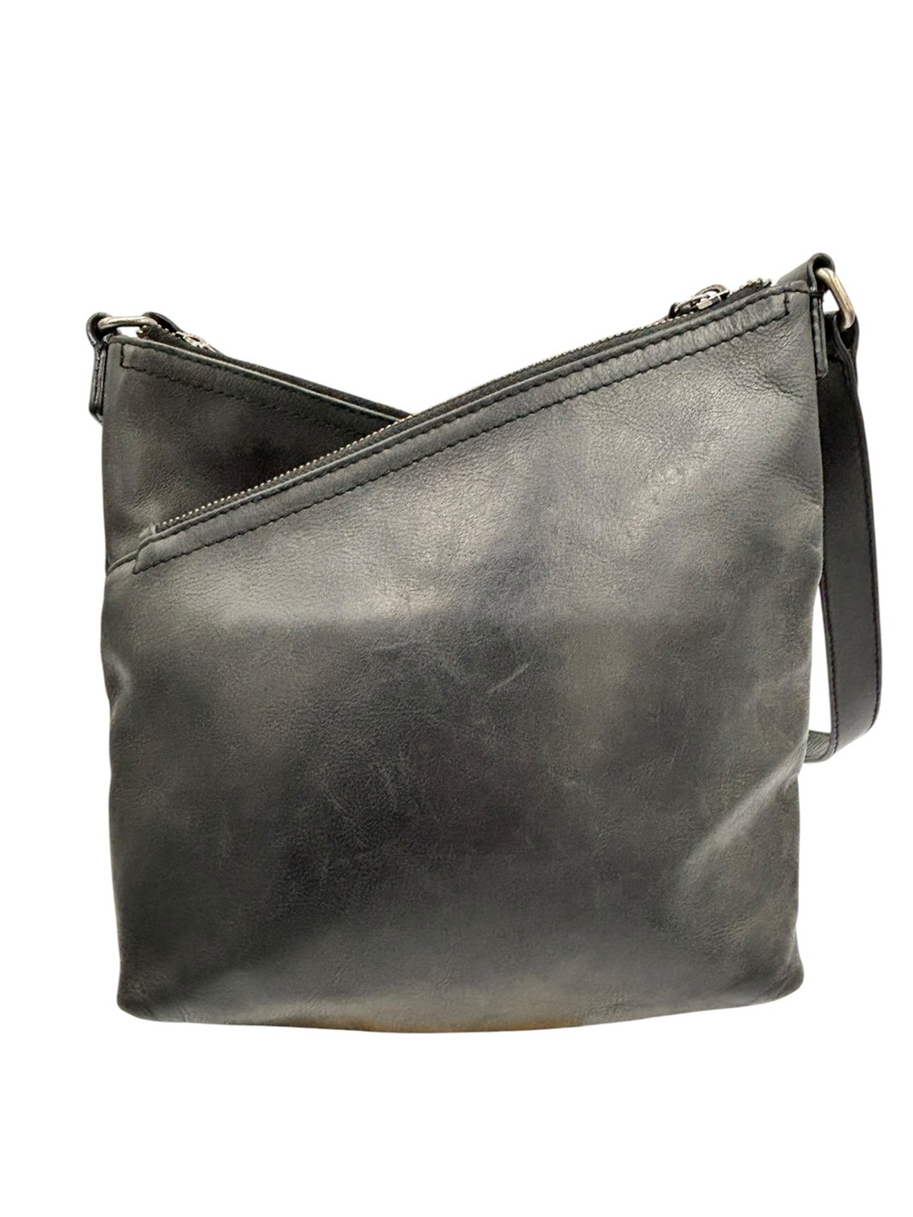 Lucky Brand Black Leather Asymmetrical Zip Crossbody Shoulder Bag - Picture 6 of 10